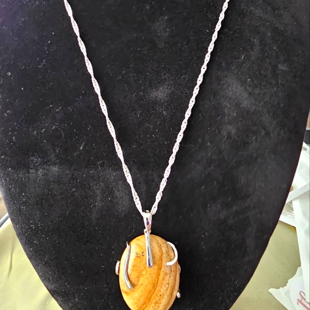 Silver Leaf Jasper Pendant Necklace